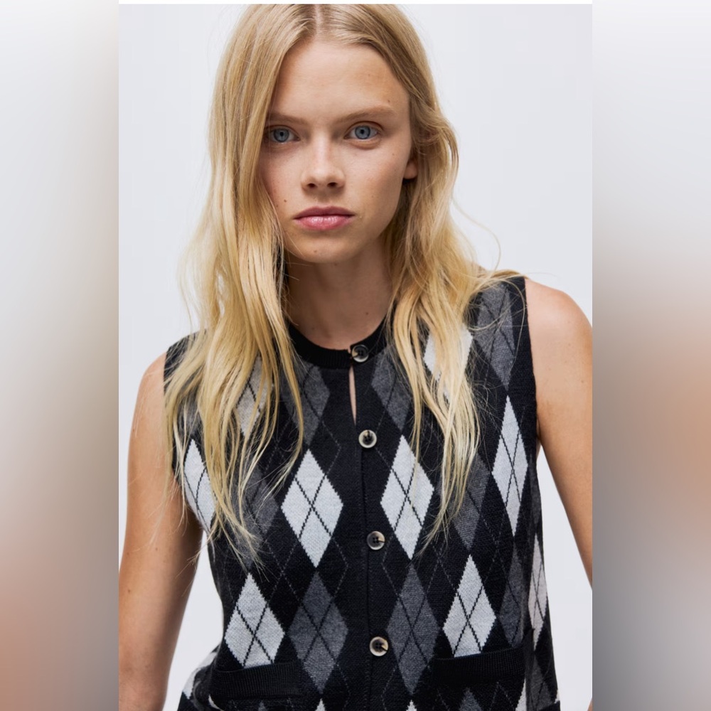 Wool-blend jacquard-knit vest